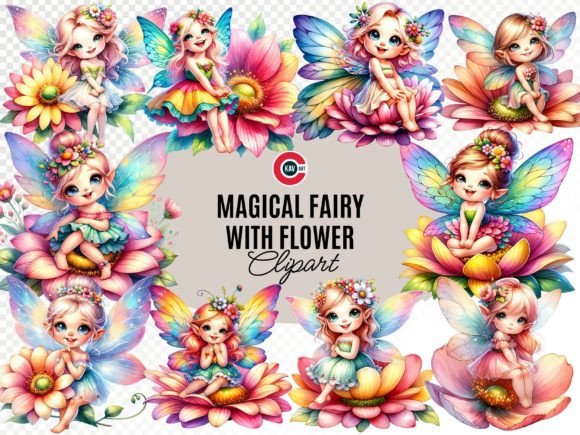 Bring Enchantment to Your Projects with Magical Fairy Sitting on a Flower Clipart