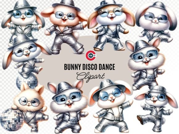 Bunny Disco Dance Watercolor Clipart