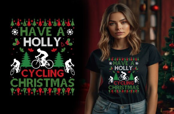 Christmas Cycling T-Shirt Design for Creative Projects
