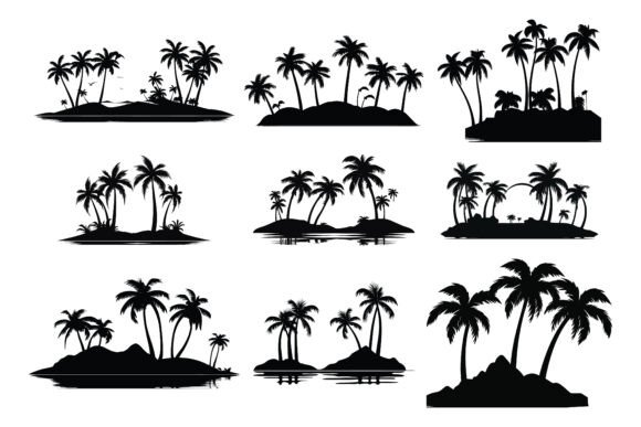 Coconut Tree Tropical Beach Silhouette Design for Print-on-Demand