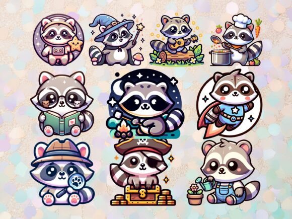 Cute Kawaii Raccoon Clipart: A Playful Addition to Creative Projects