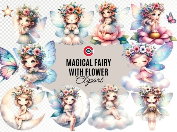 Magical Fairy Sitting on Flower Clipart for Creative Projects
